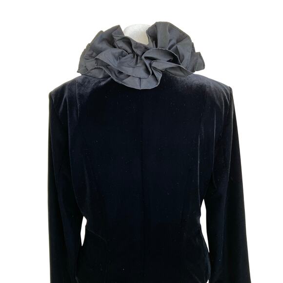 Xscape Sz 8 Vtg Elegant Dressy Ruffle Neck Fitted Velvet Blazer Jacket Luxorious - Picture 7 of 16